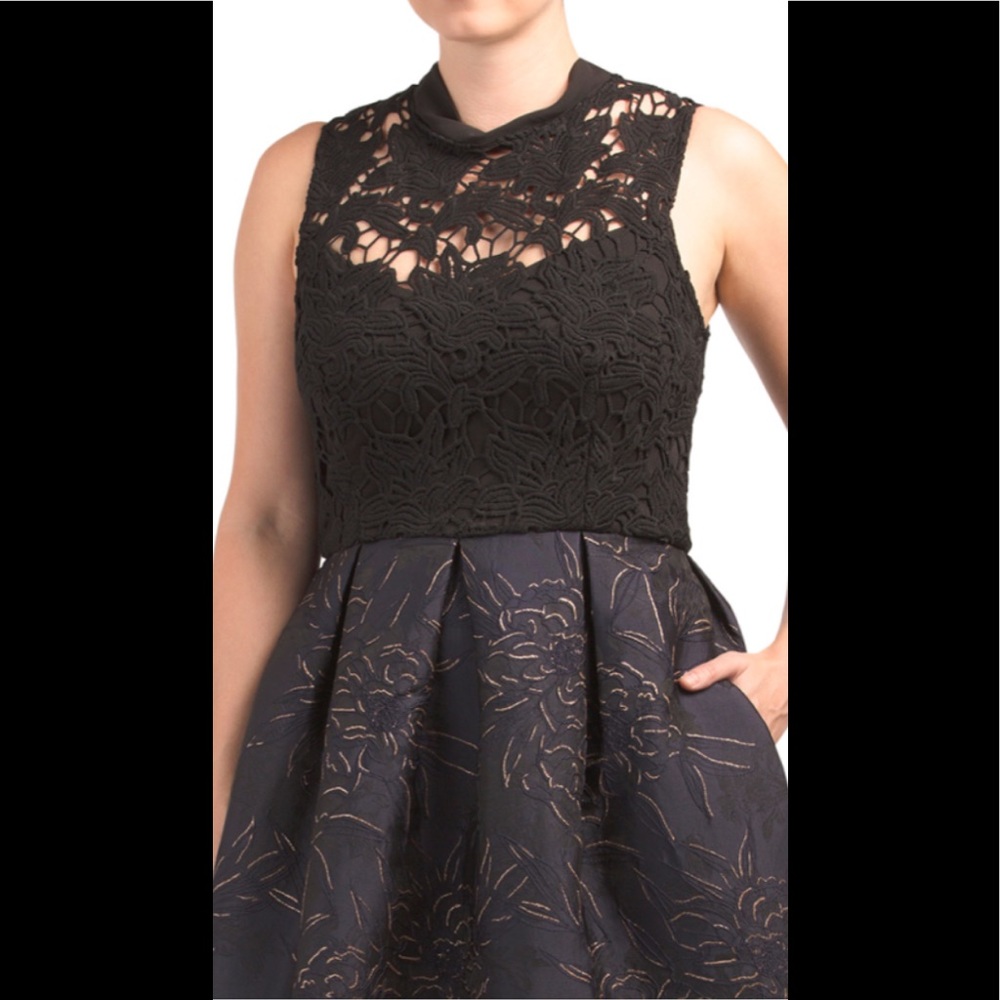 Anthropologie Hutch Jacquard Fit and Flare Dress Navy Black 2 - Picture 2 of 8